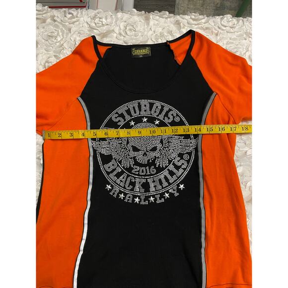 Biker Clothing 2016 Sturgis Black Hills 76th Anniversary Skull Rhinestone Shirt - Picture 4 of 7